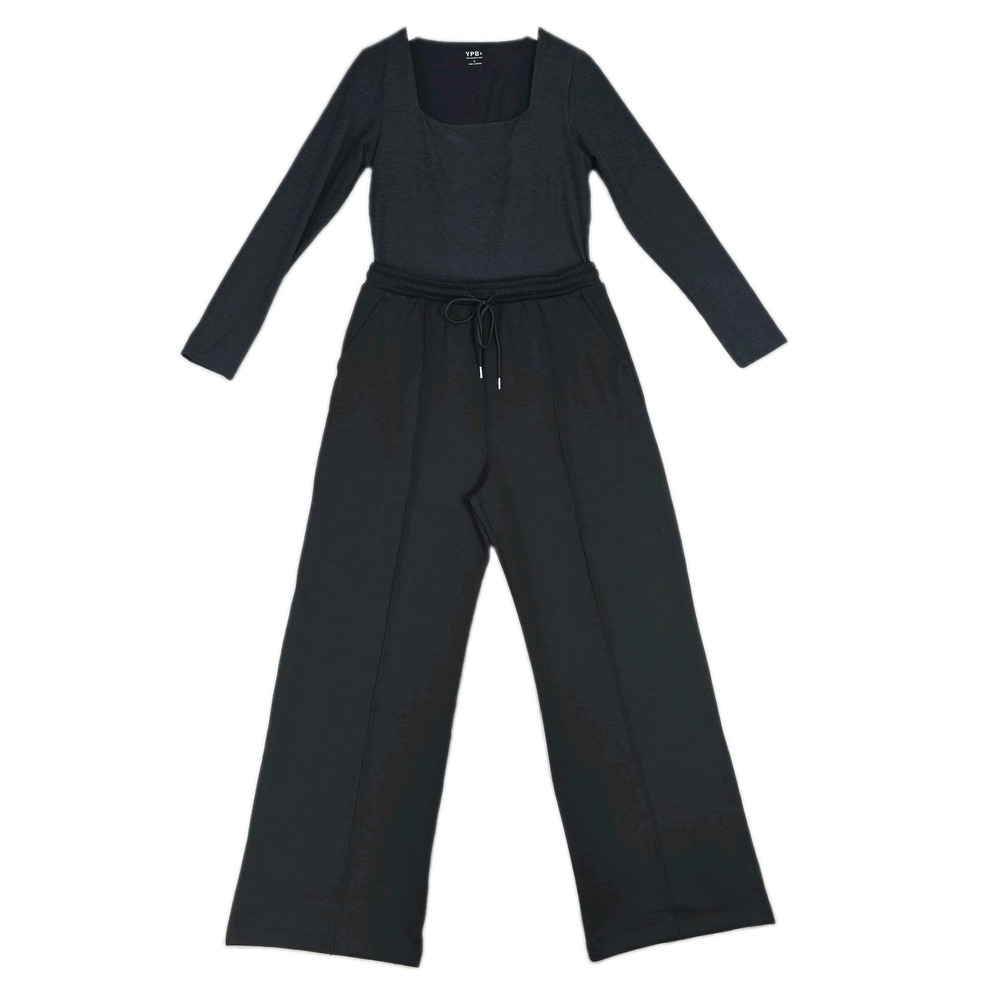 YPB Abercrombie & Fitch One Piece Jumpsuit Long Sleeve Wide Leg Large Black Grey